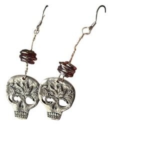 Gorgeous floral skull, lampwork glass bead earrings